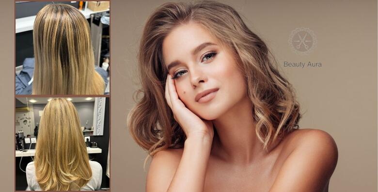Pramenovi ili nova boja kose te njega Schwarzkopf keratinskom maskom, pranjem i fen frizurom u salonu Beauty Aura